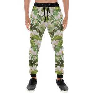 White orchid flower tropical leaves pattern Unisex Casual Sweatpants