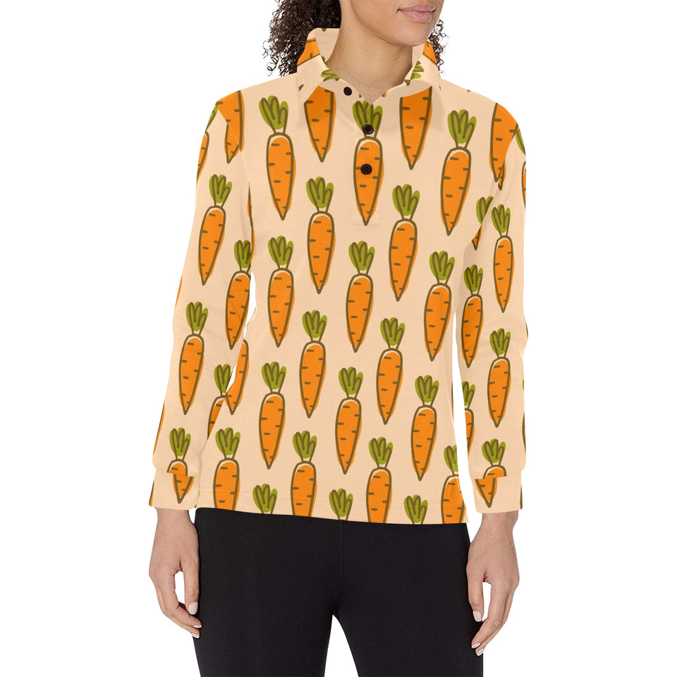 Carrot Pattern Print Design 04 Women's Long Sleeve Polo Shirt