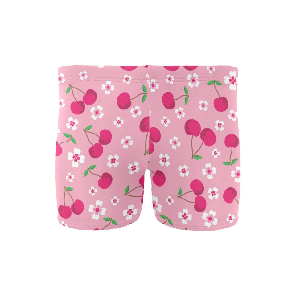 cherry flower pattern pink background Men's Swimming Trunks