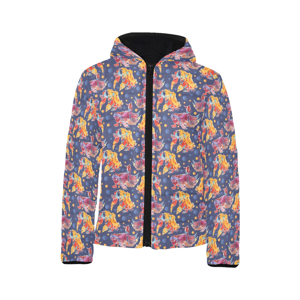 Goldfish Pattern Print Design 05 Kids' Boys' Girls' Padded Hooded Jacket