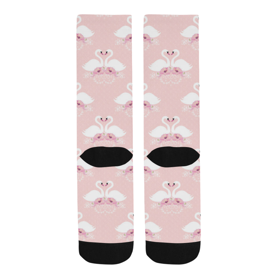 White swan and flower love pattern Crew Socks