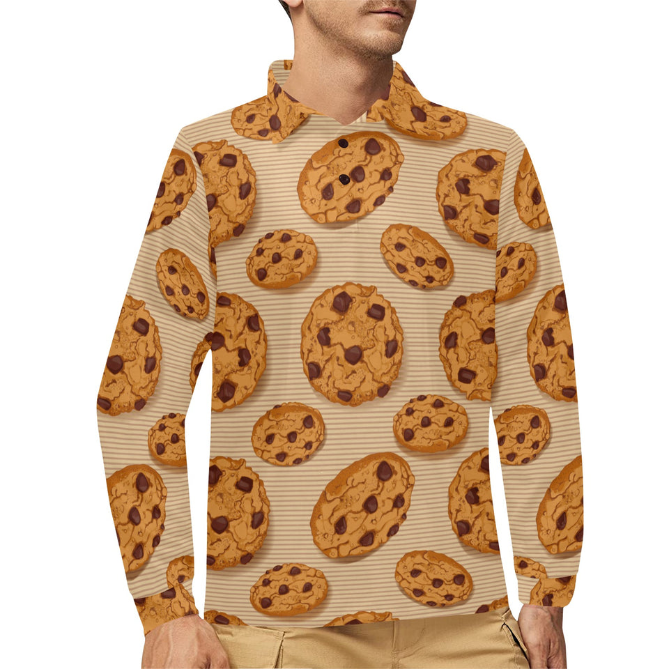 Cookie pattern Men's Long Sleeve Polo Shirt