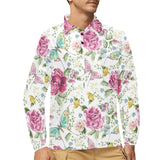 Hand drawn butterfly rose Men's Long Sleeve Polo Shirt