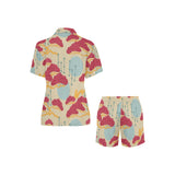 Red Bonsai gray sun japanese pattern Women's V-Neck Short Pajama Set