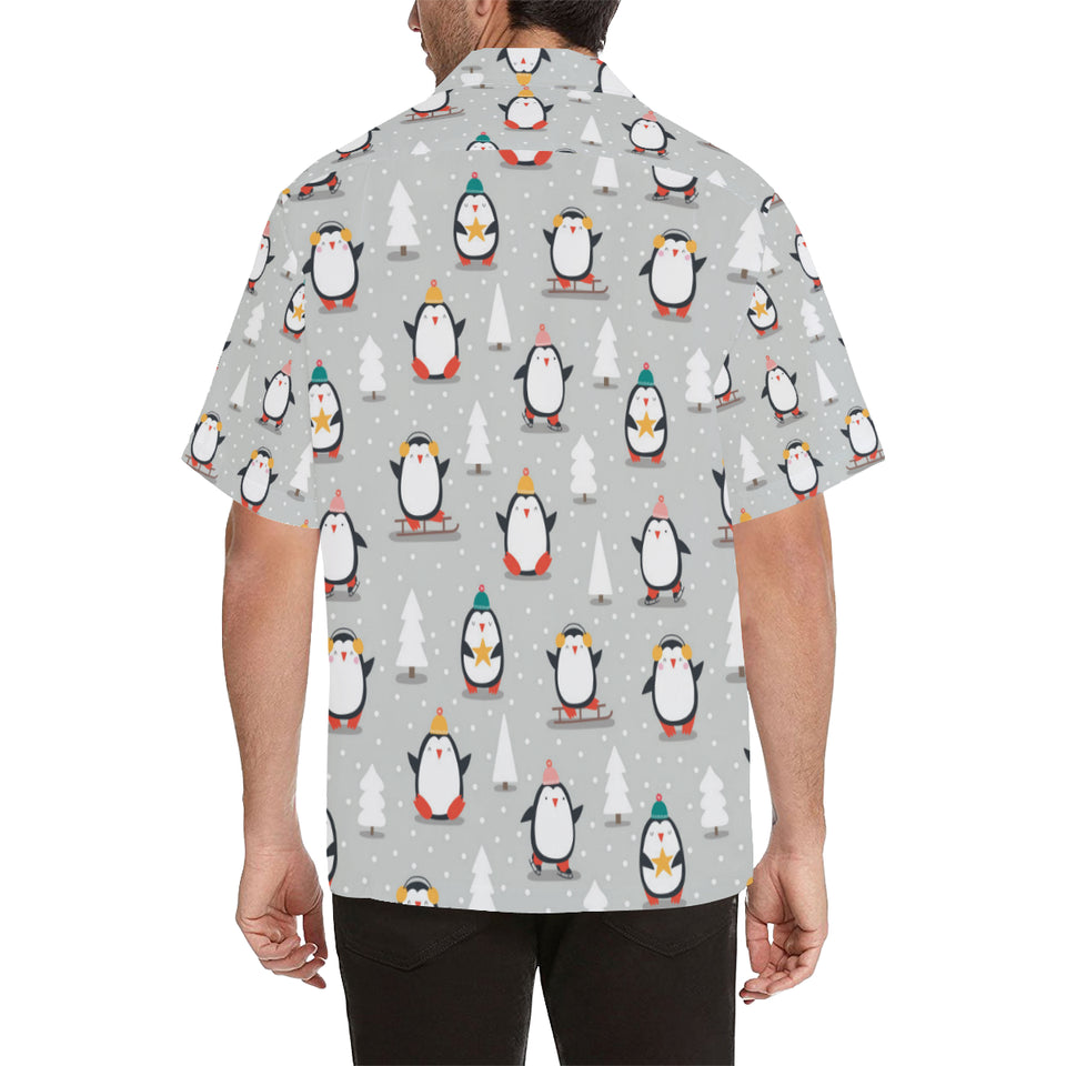 Cute Penguin christmas pattern Men's All Over Print Hawaiian Shirt