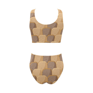 Bread Toast Pattern Print Design 04 Chest Bowknot High Waisted Bikini Swimsuit