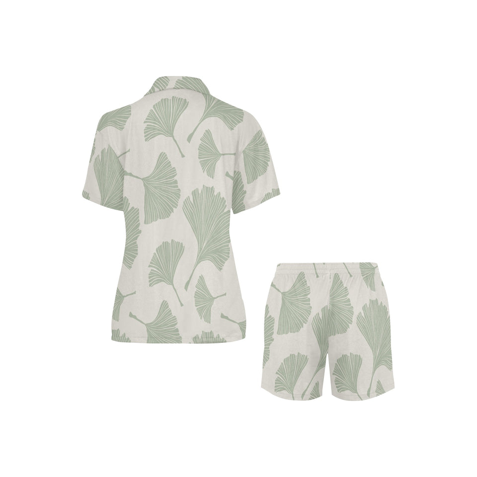 Ginkgo leaves pattern Women's V-Neck Short Pajama Set