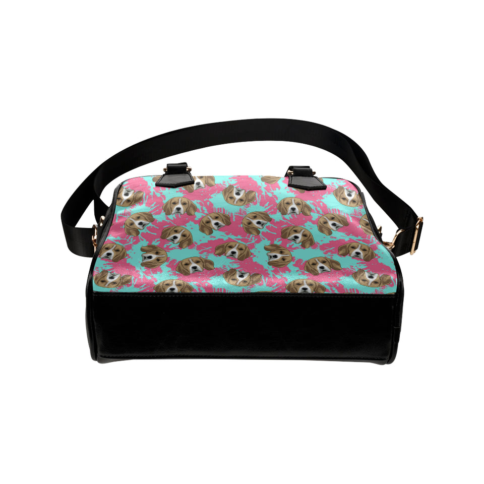 Beagle muzzles turquoise paint splashes pink patte Shoulder Handbag