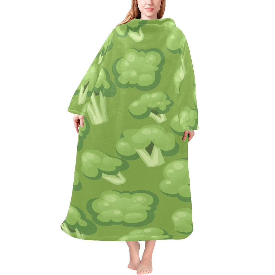 Broccoli pattern green background Blanket Robe with Sleeves