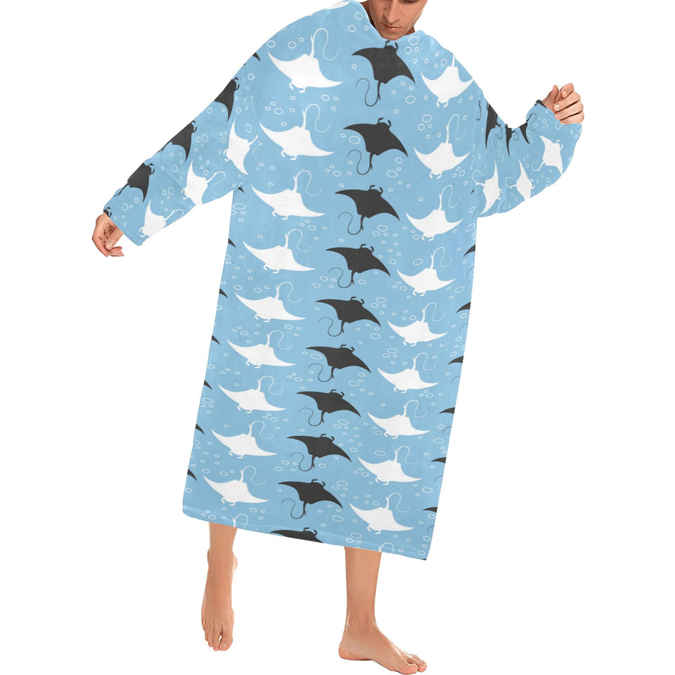 Stingray Pattern Print Design 03 Blanket Robe with Sleeves