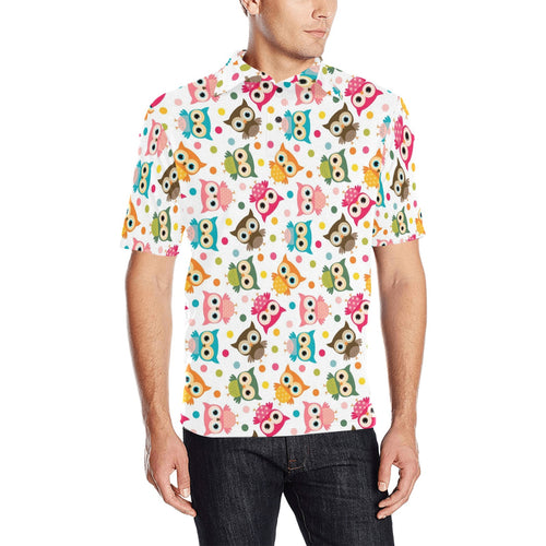 Color cute owl pattern Men's All Over Print Polo Shirt