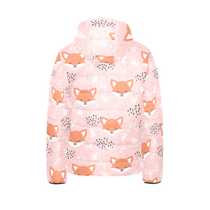 Cute fox pattern pink background Kids' Boys' Girls' Padded Hooded Jacket
