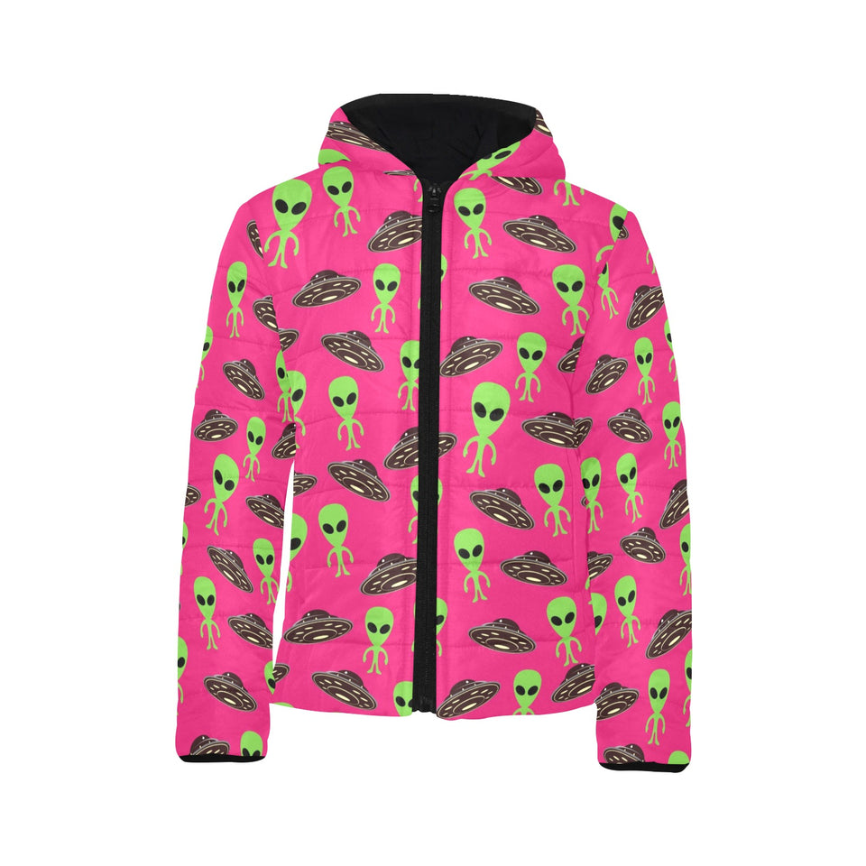 Alien Pattern Print Design 03 Kids' Boys' Girls' Padded Hooded Jacket