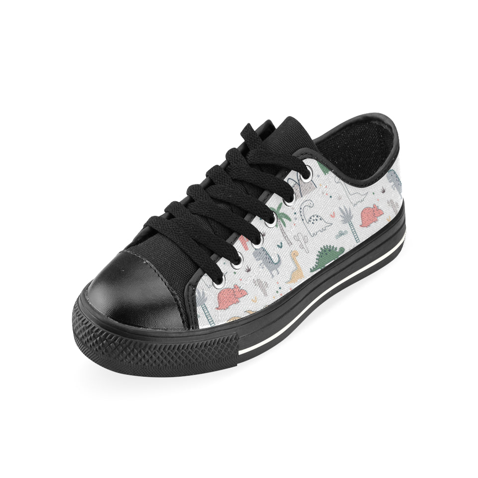 Cute cartoon dinosaurs tree pattern Men's Low Top Canvas Shoes Black