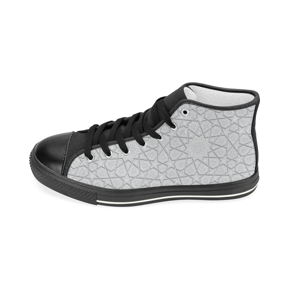 arabic star pattern Women's High Top Canvas Canvas Shoes Black