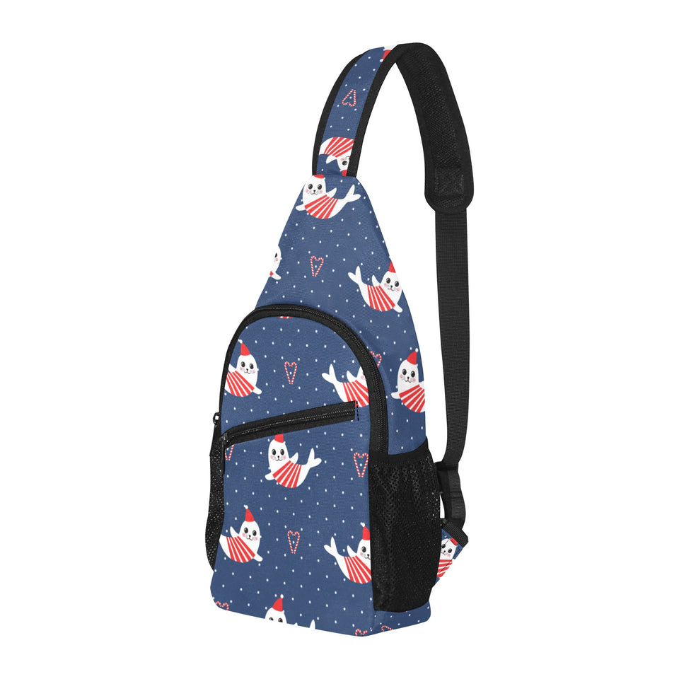 Cute sea lion seal christmas hat candy cane heart All Over Print Chest Bag