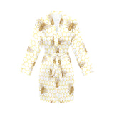 Bee honeycomb seamless design pattern Women's Long Sleeve Belted Night Robe