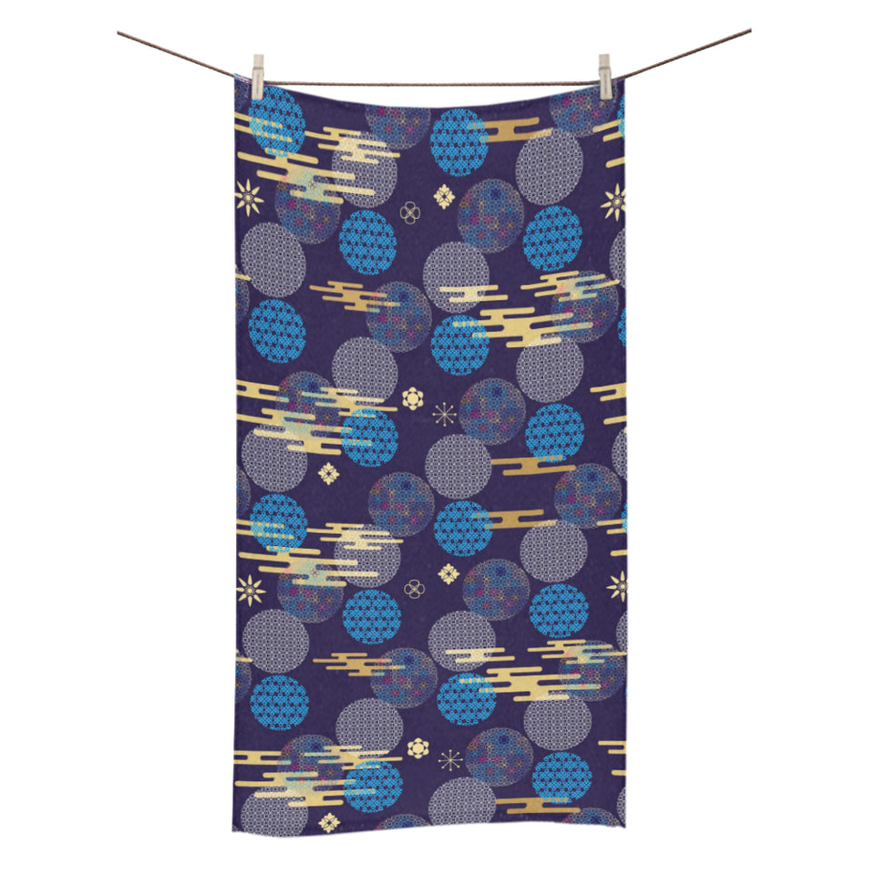 Blue japanese pattern cloud wave flower Bath Towel