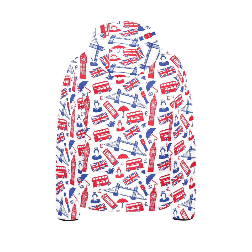 British Pattern Print Design 01 Kids' Boys' Girls' Padded Hooded Jacket