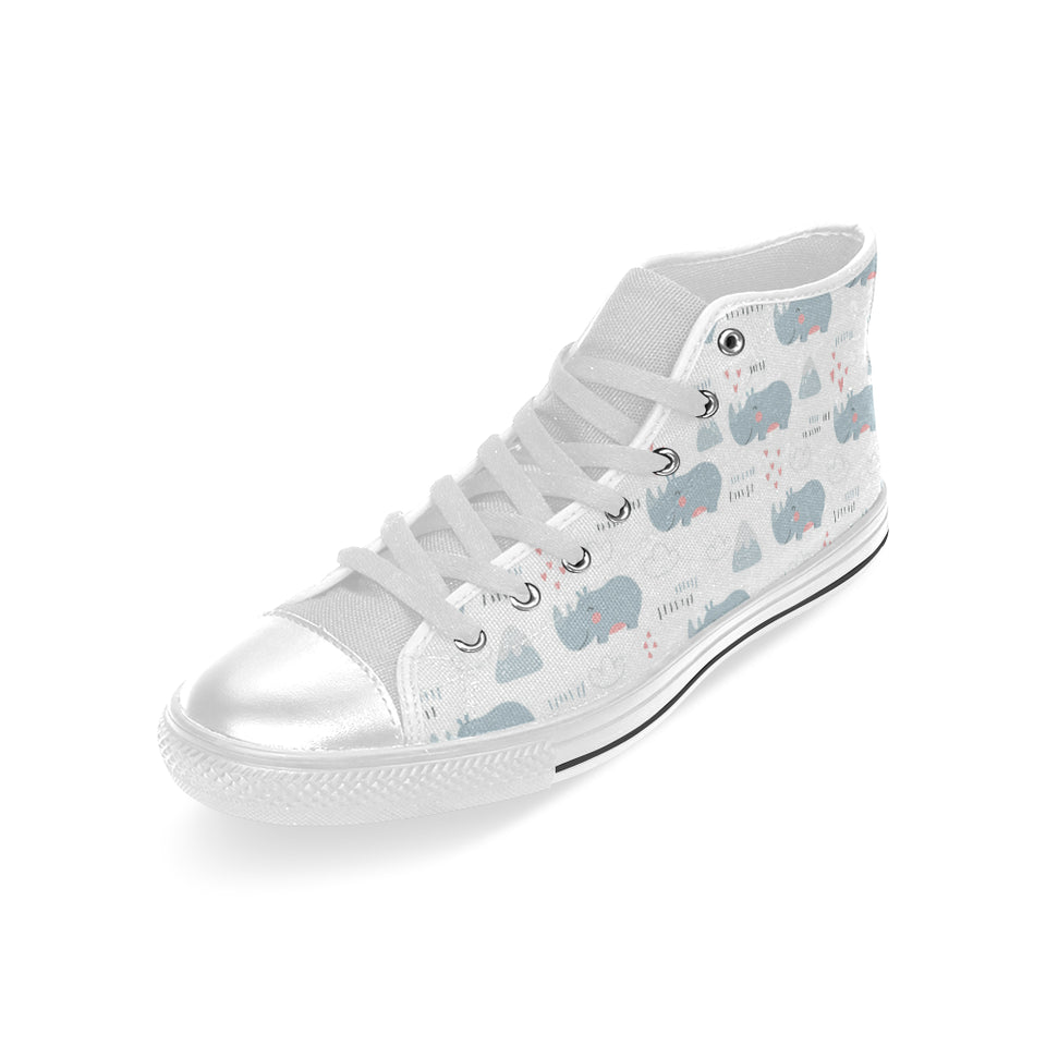 cute rhino heart pattern Men's High Top Canvas Shoes White