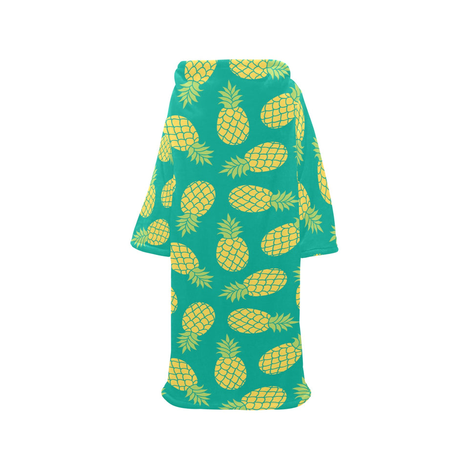 Pineapples pattern green background Blanket Robe with Sleeves