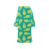 Pineapples pattern green background Blanket Robe with Sleeves