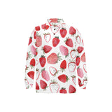 watercolor hand drawn beautiful strawberry pattern Men's Long Sleeve Polo Shirt