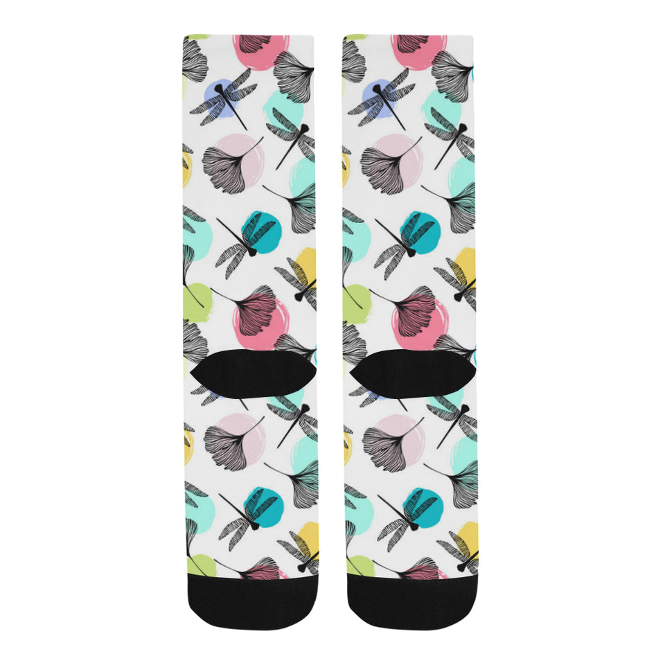 Dragonflies ginkgo leaves pattern Crew Socks