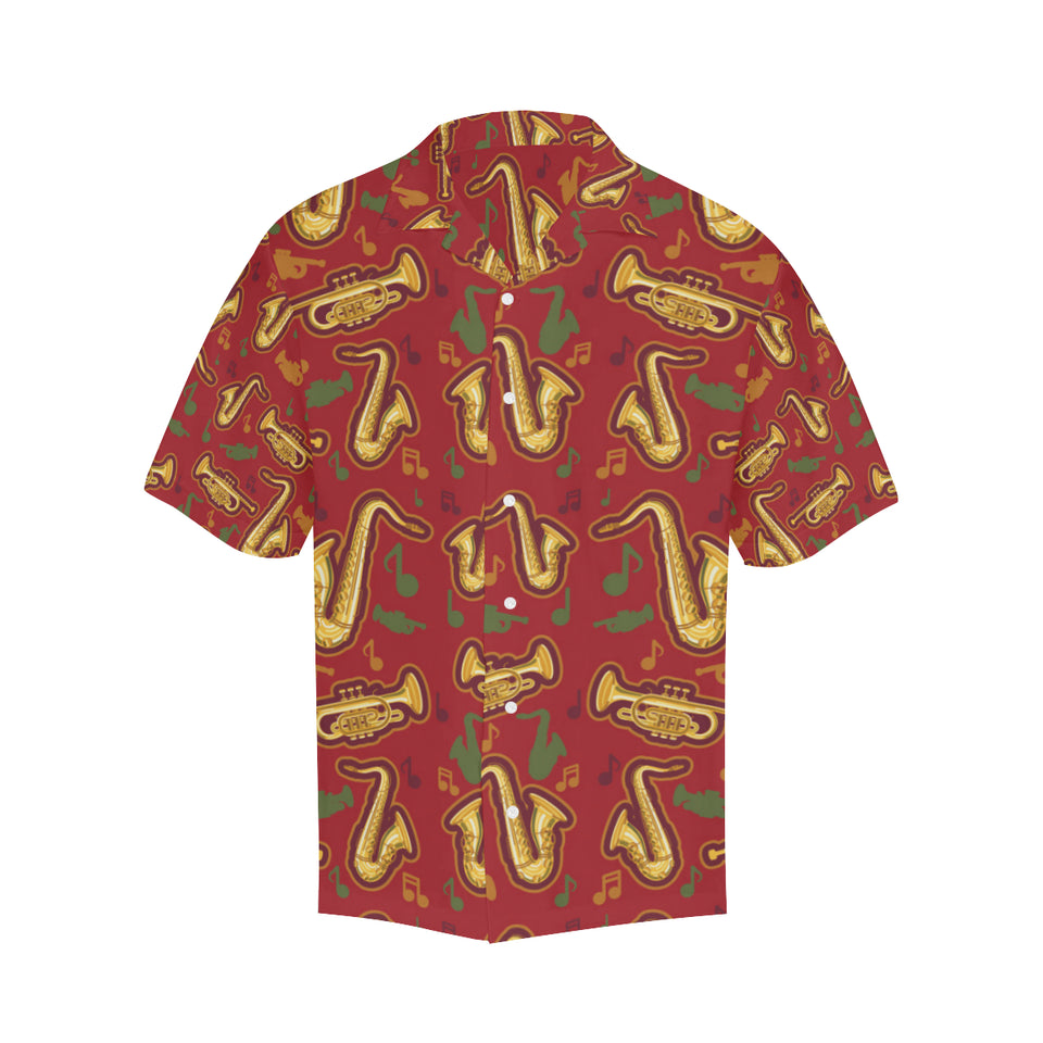 Saxophone cornet pattern red background Men's All Over Print Hawaiian Shirt