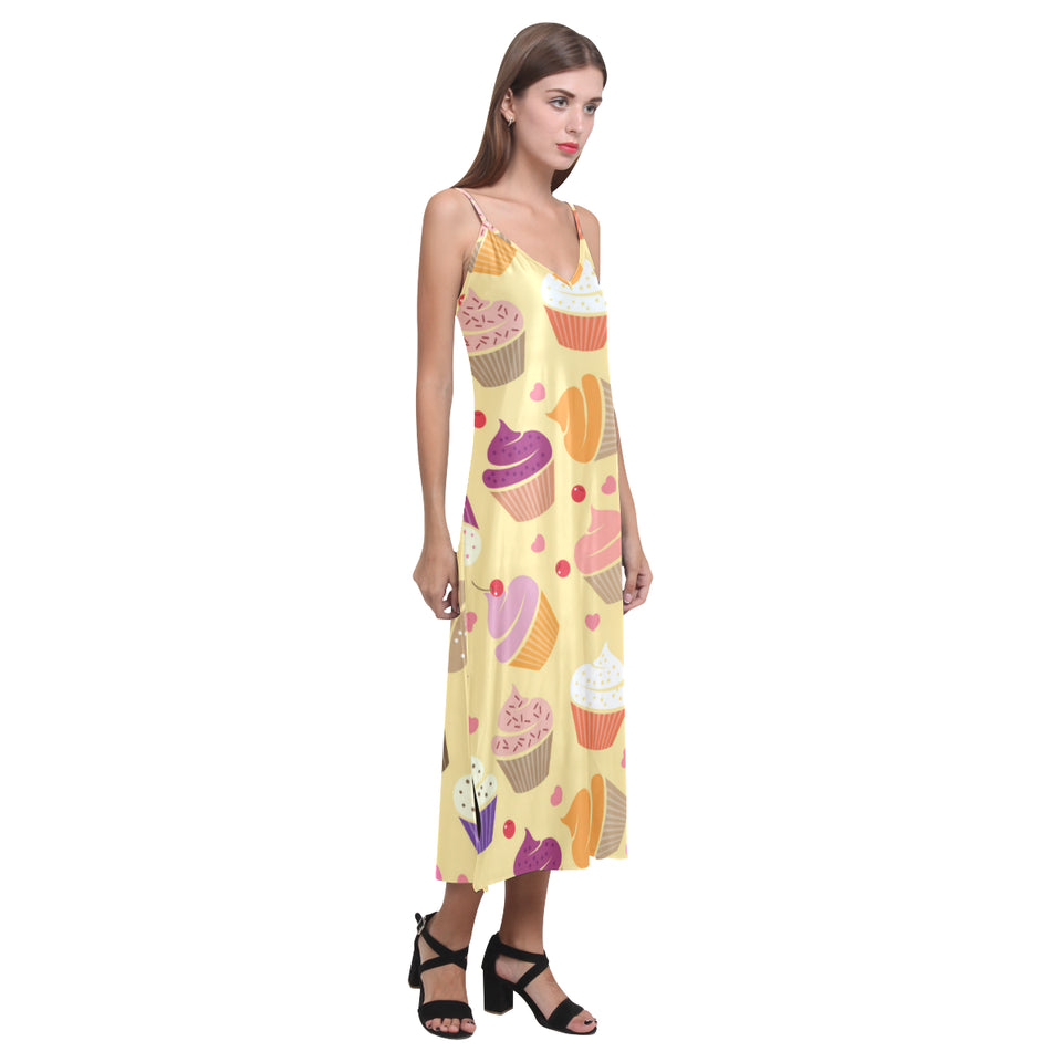 cake cupcake heart cherry pattern V-Neck Open Fork Long Dress