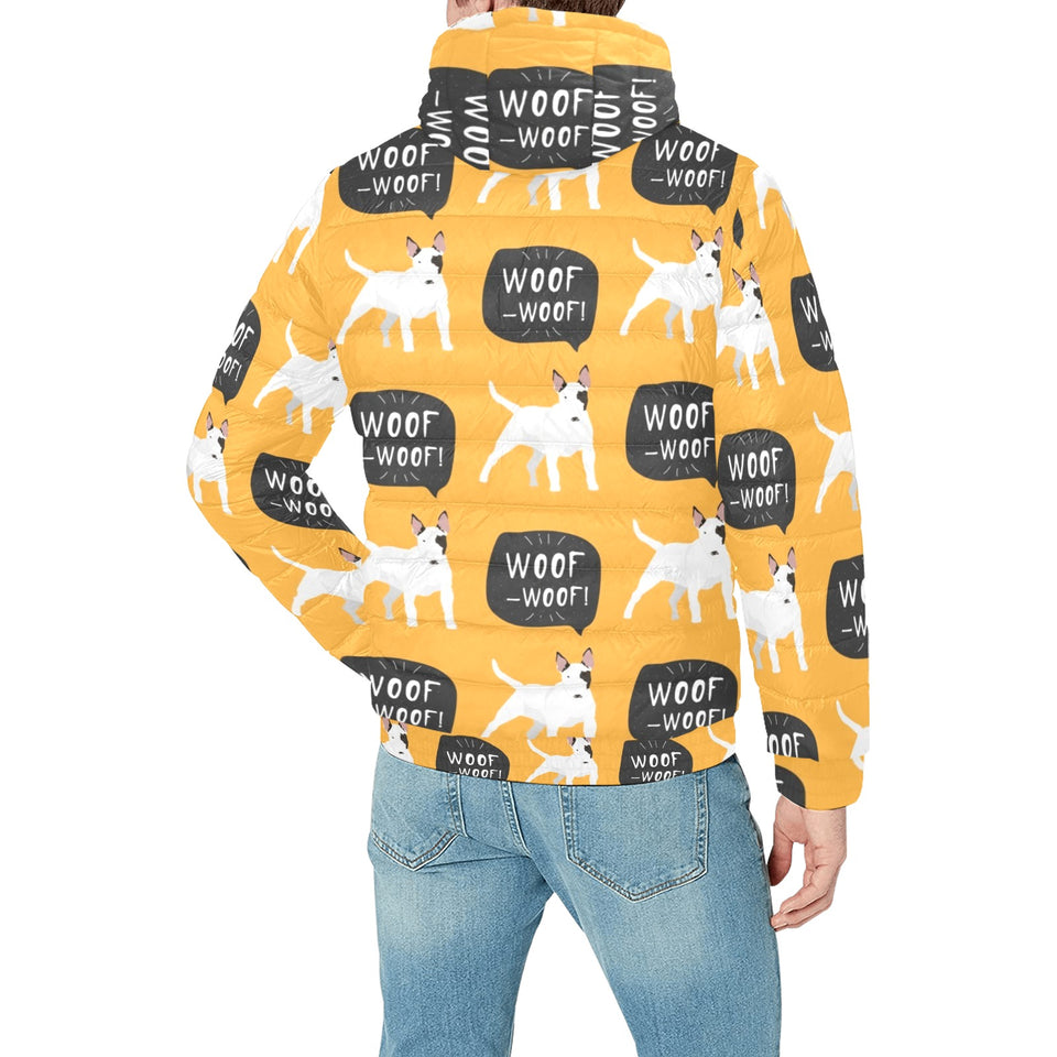 Bull Terrier Pattern Print Design 03 Men's Padded Hooded Jacket