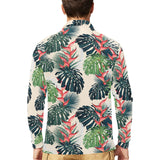 heliconia flowers, palm and monstera leaves Men's Long Sleeve Polo Shirt