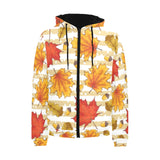 Maple leaf oak leaf acorns beige striped backgroun Men's Padded Hooded Jacket