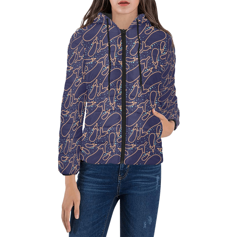 Eggplant Pattern Print Design 04 Women's Padded Hooded Jacket