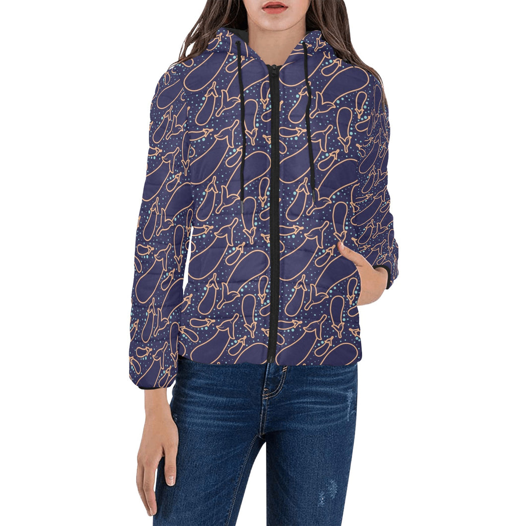 Eggplant Pattern Print Design 04 Women's Padded Hooded Jacket