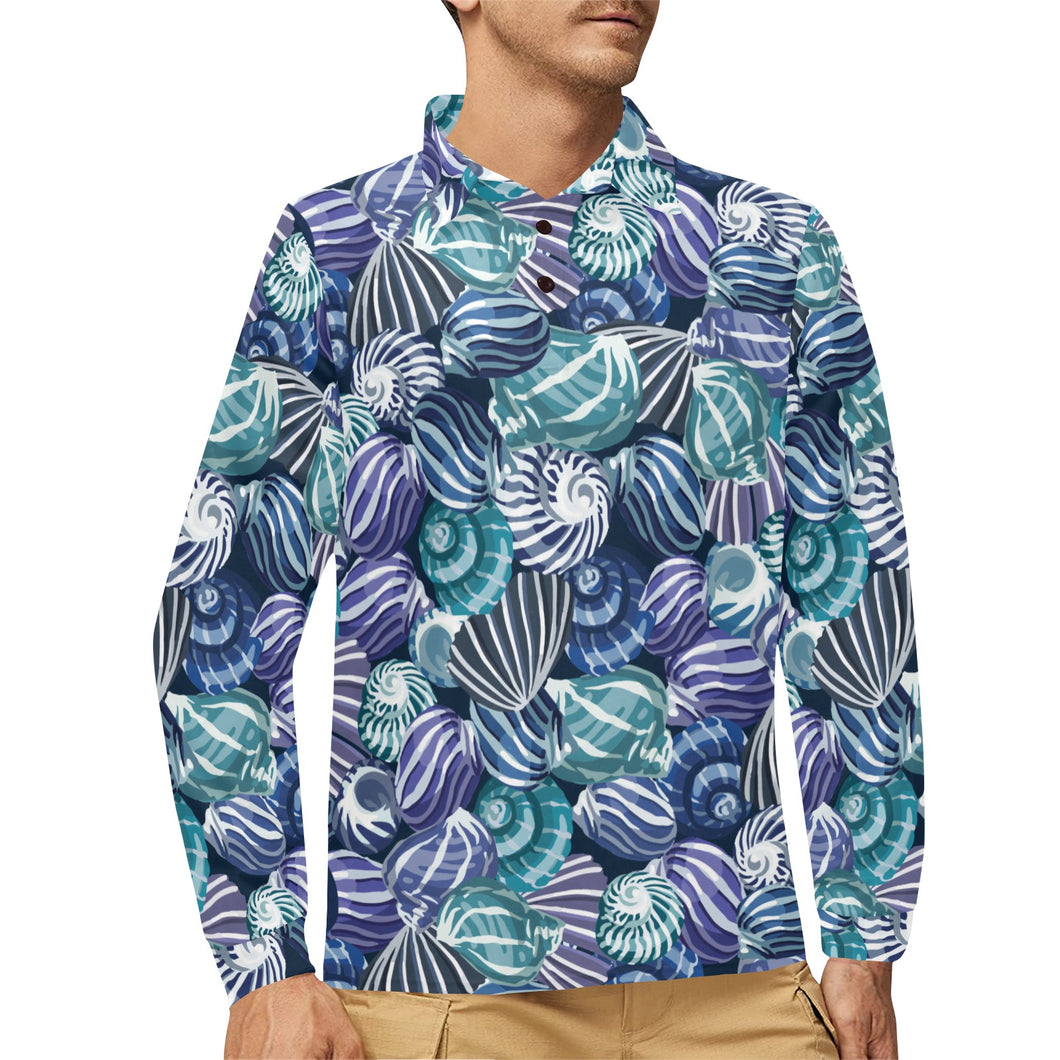 Shell design pattern Men's Long Sleeve Polo Shirt