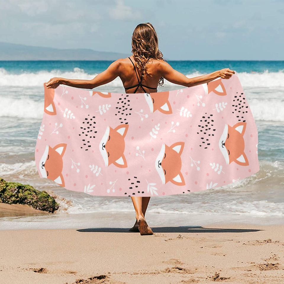 Cute fox pattern pink background Beach Towel
