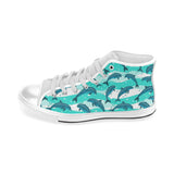 Dolphin sea pattern Men's High Top Canvas Shoes White