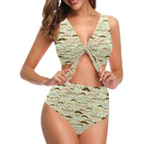 Mustache Beard Pattern Print Design 01 Chest Bowknot High Waisted Bikini Swimsuit