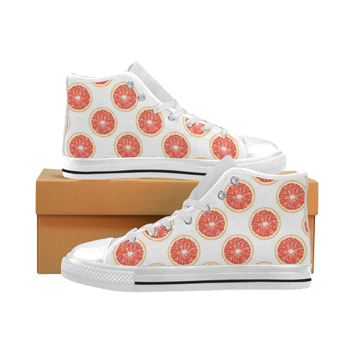 Grapefruit pattern Men's High Top Canvas Shoes White