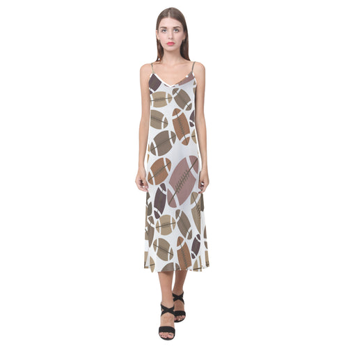 American football ball pattern V-Neck Open Fork Long Dress