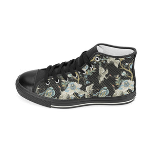 Japanese crane ornament elements Women's High Top Canvas Shoes Black