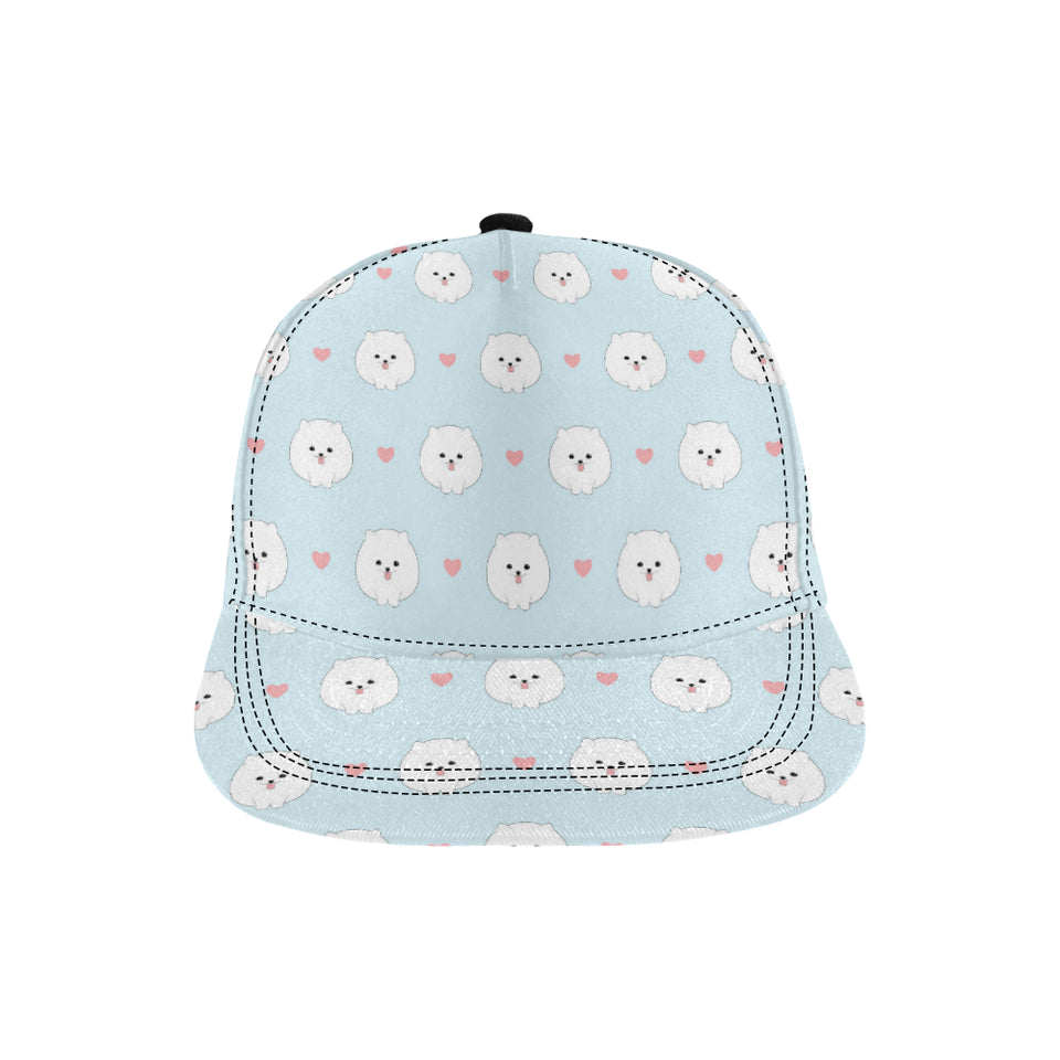 White cute pomeranian pattern All Over Print Snapback Cap