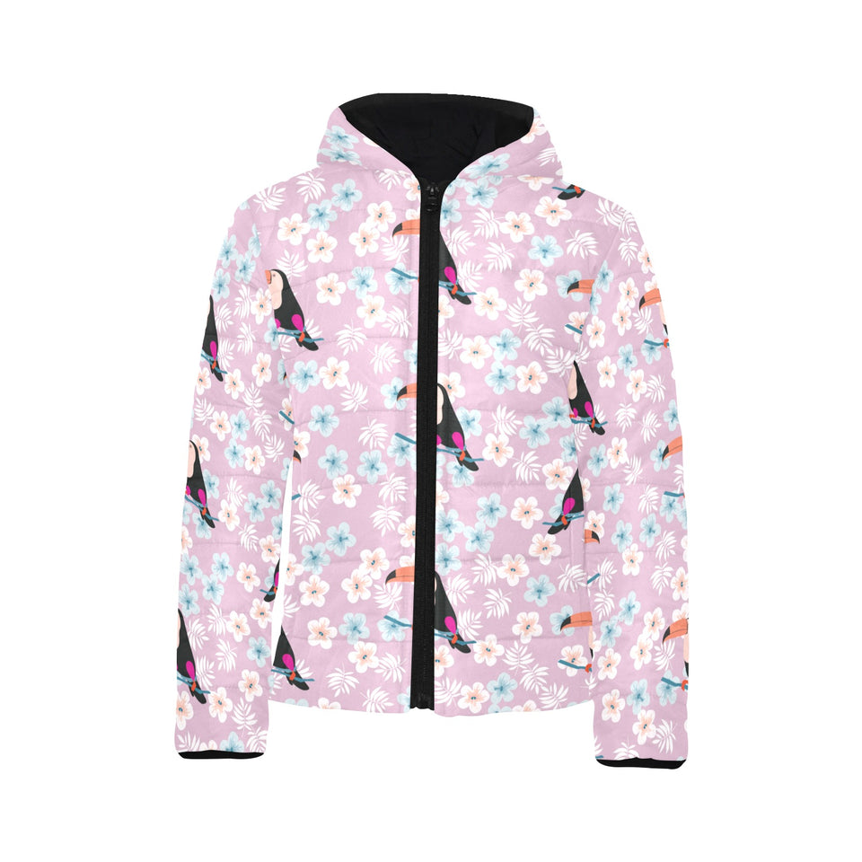 Beautiful toucan flower leaves Kids' Boys' Girls' Padded Hooded Jacket