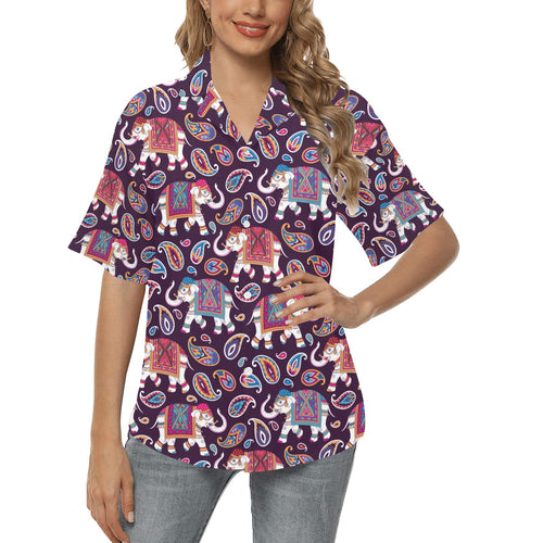 Elephant indian style ornament pattern Women's All Over Print Hawaiian Shirt