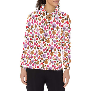 Squirrel Pattern Print Design 02 Women's Long Sleeve Polo Shirt