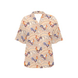 Cute rooster chicken cock floral ornament backgrou Women's All Over Print Hawaiian Shirt