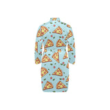 Hand drawn pizza blue background Men's Long Sleeve Belted Night Robe