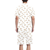 Jack Russel Pattern Print Design 04 Men's V-Neck Short Pajama Set