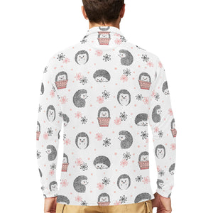 Hedgehog Pattern Print Design 02 Men's Long Sleeve Polo Shirt